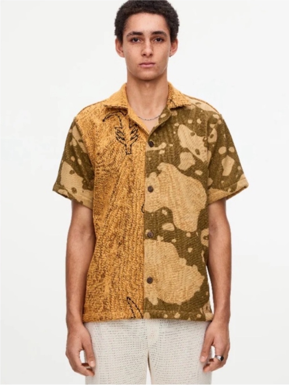OAS Short-Sleeve Button-Down in Mustard and Olive